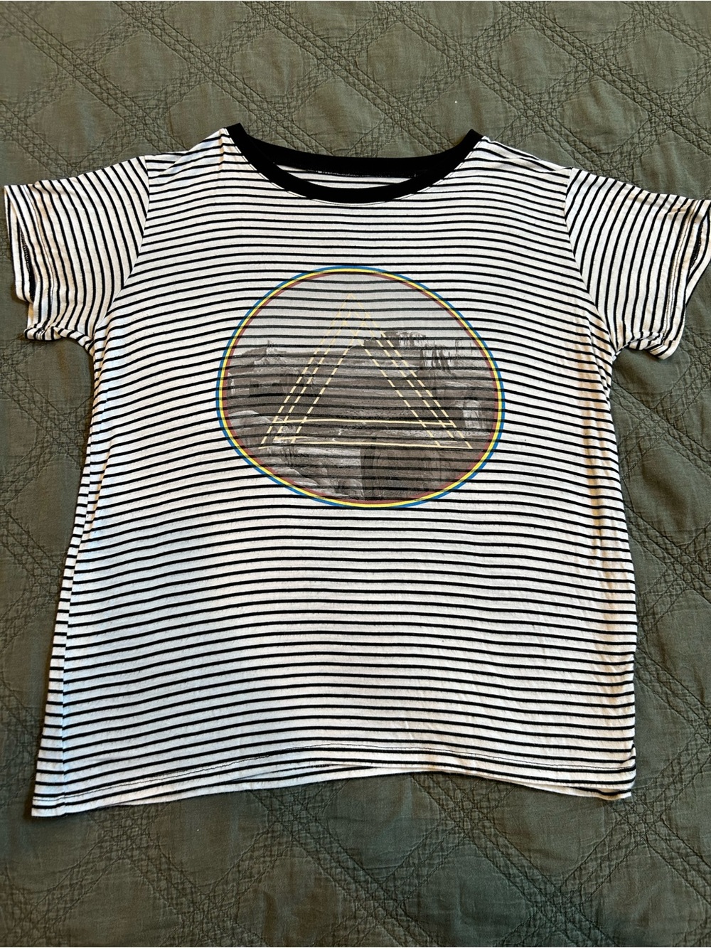 Pink Floyd Black & White Striped Short Sleeve Tee with Circular Graphic